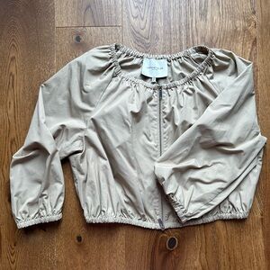 NWT Lafayette 148 New York Cropped Cotton Poplin Bubble Jacket, Clay, Small